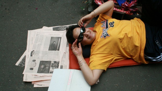Elizabeth Cassarino arrived at 7 A.M. to get Shakespeare in the Park tickets and was fifth in line. 
